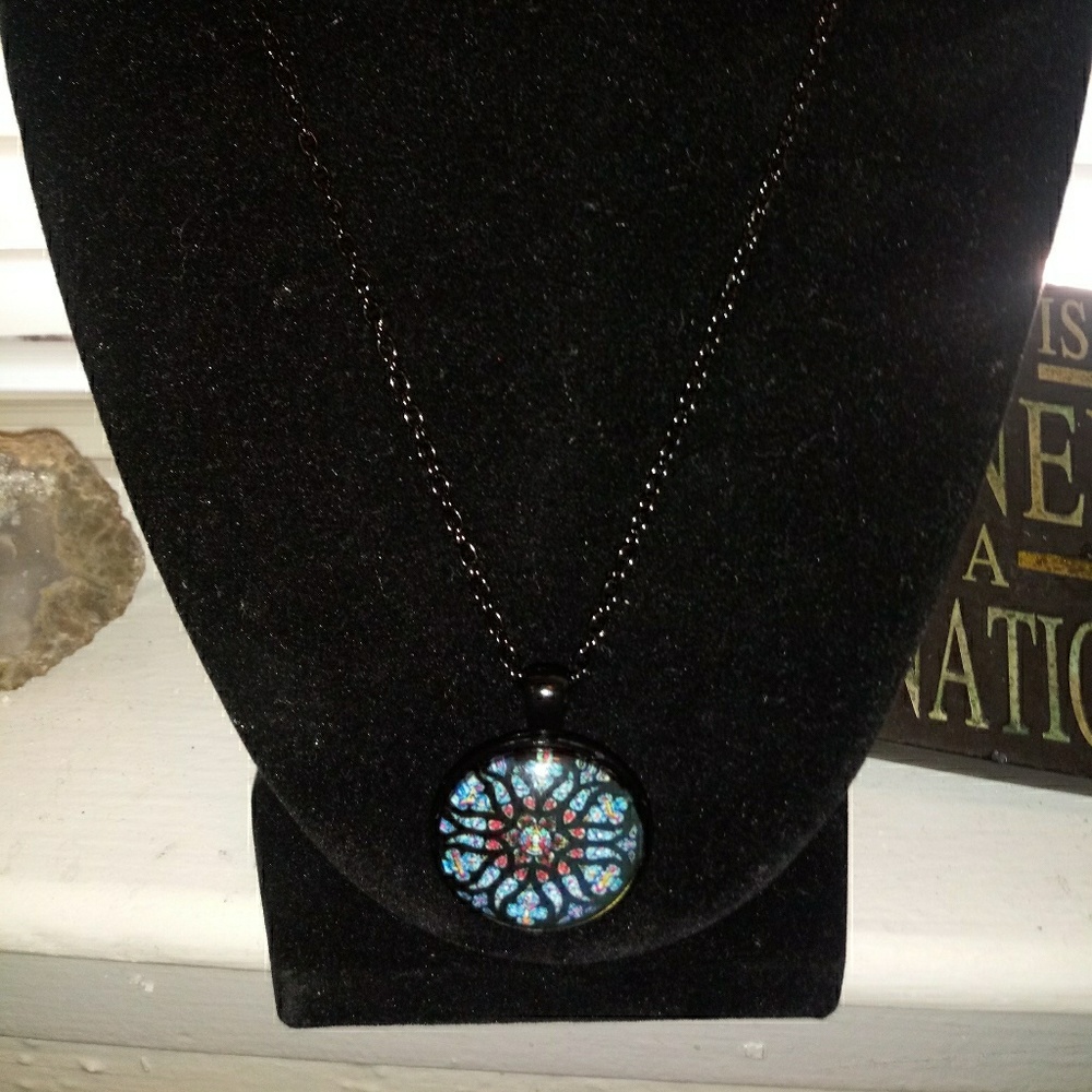 TO Gothic Stain Glass 1700 Vintage Style Necklace